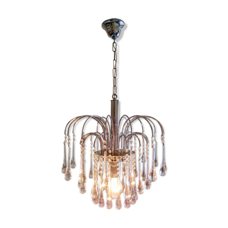 Vintage chandelier with grapevines in drops of water glass of Murano