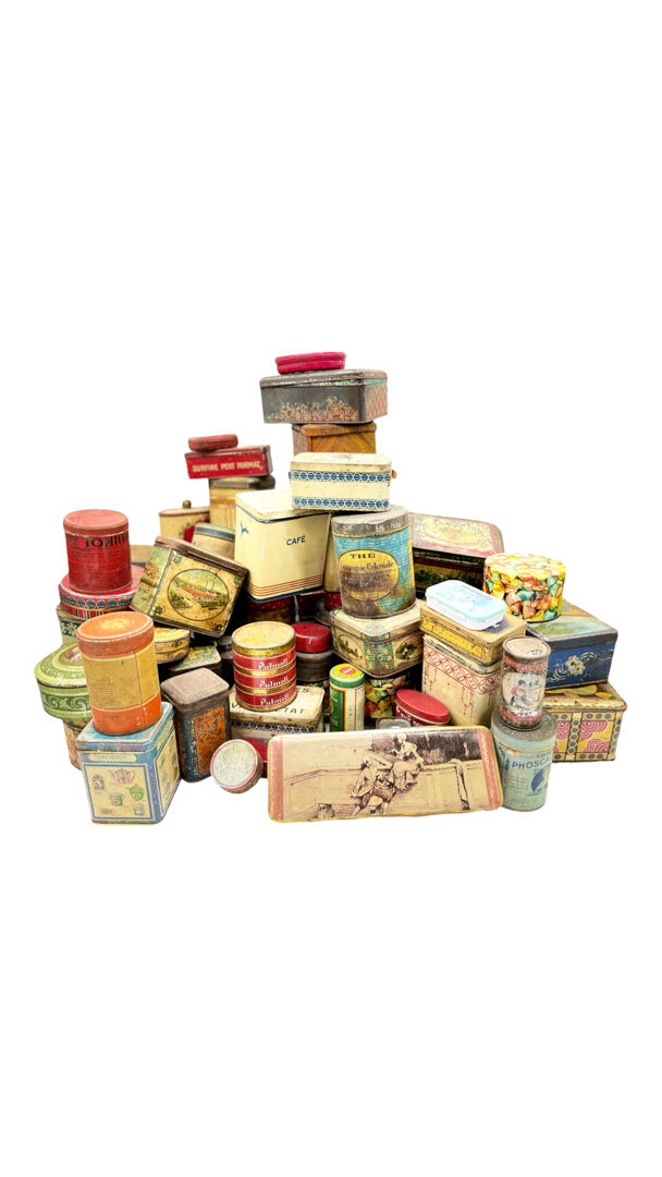 Set of eighty-two metal food boxes 1940'