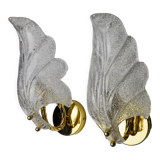 Pair of frosted leaf sconces, Murano glass, Italy, 1970
