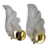 Pair of frosted leaf sconces, Murano glass, Italy, 1970