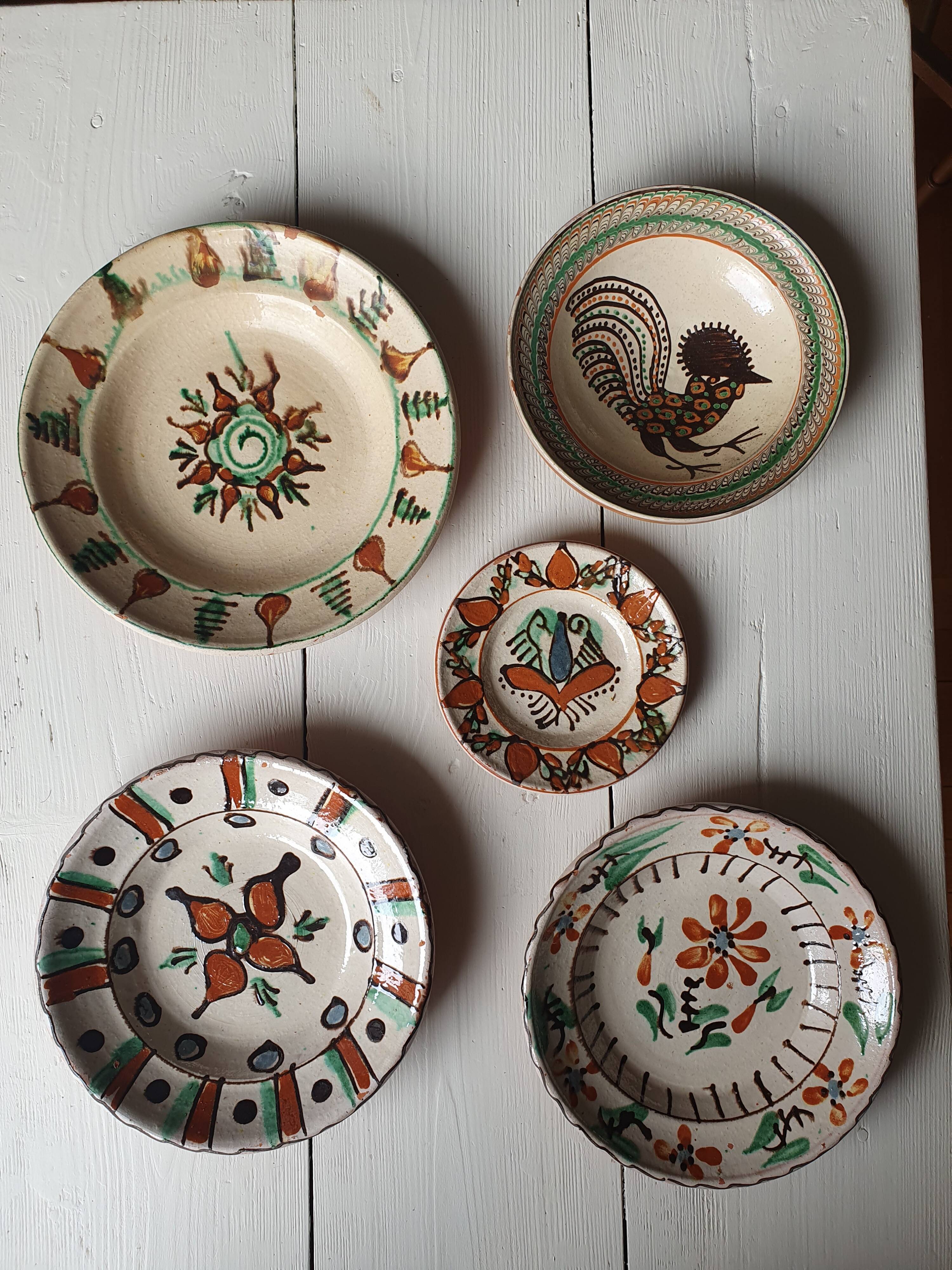 5 assiettes céramique artisanales Roumanie slave bohème oiseau table ou murales