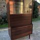 Vintage Scandinavian secretary in rosewood with drawers featuring fin-style handles.