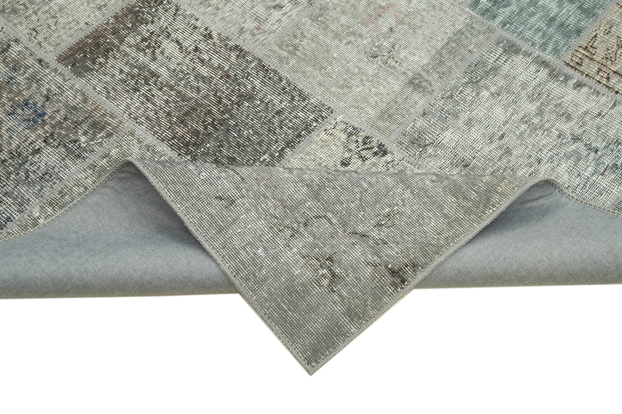 Hand-knotted anatolian contemporary 170 cm x 240 cm grey patchwork carpet