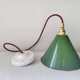 Conical pendant light in enamelled sheet metal