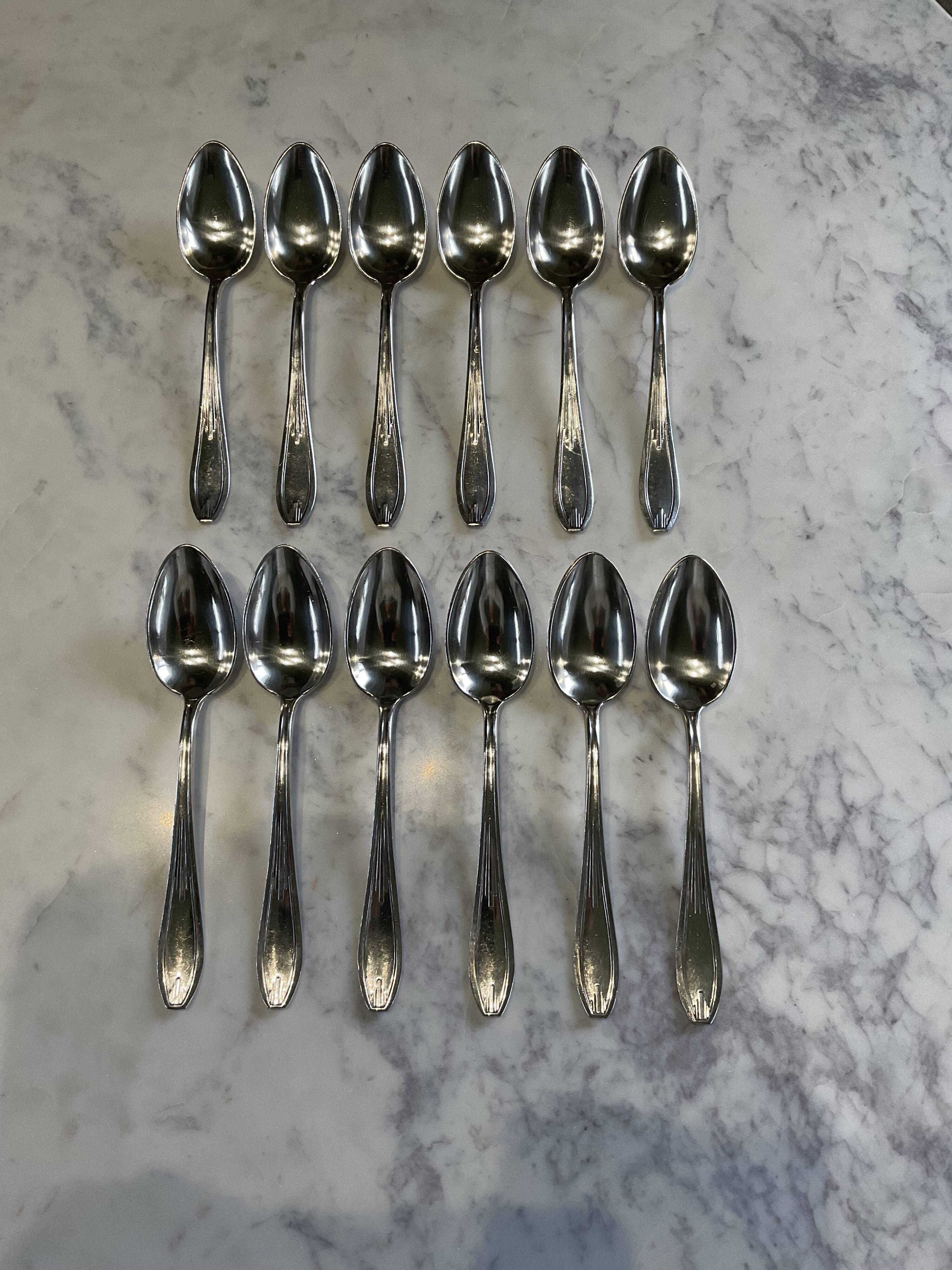 Set of 12 tablespoons. Art Deco. Silver-plated metal.
