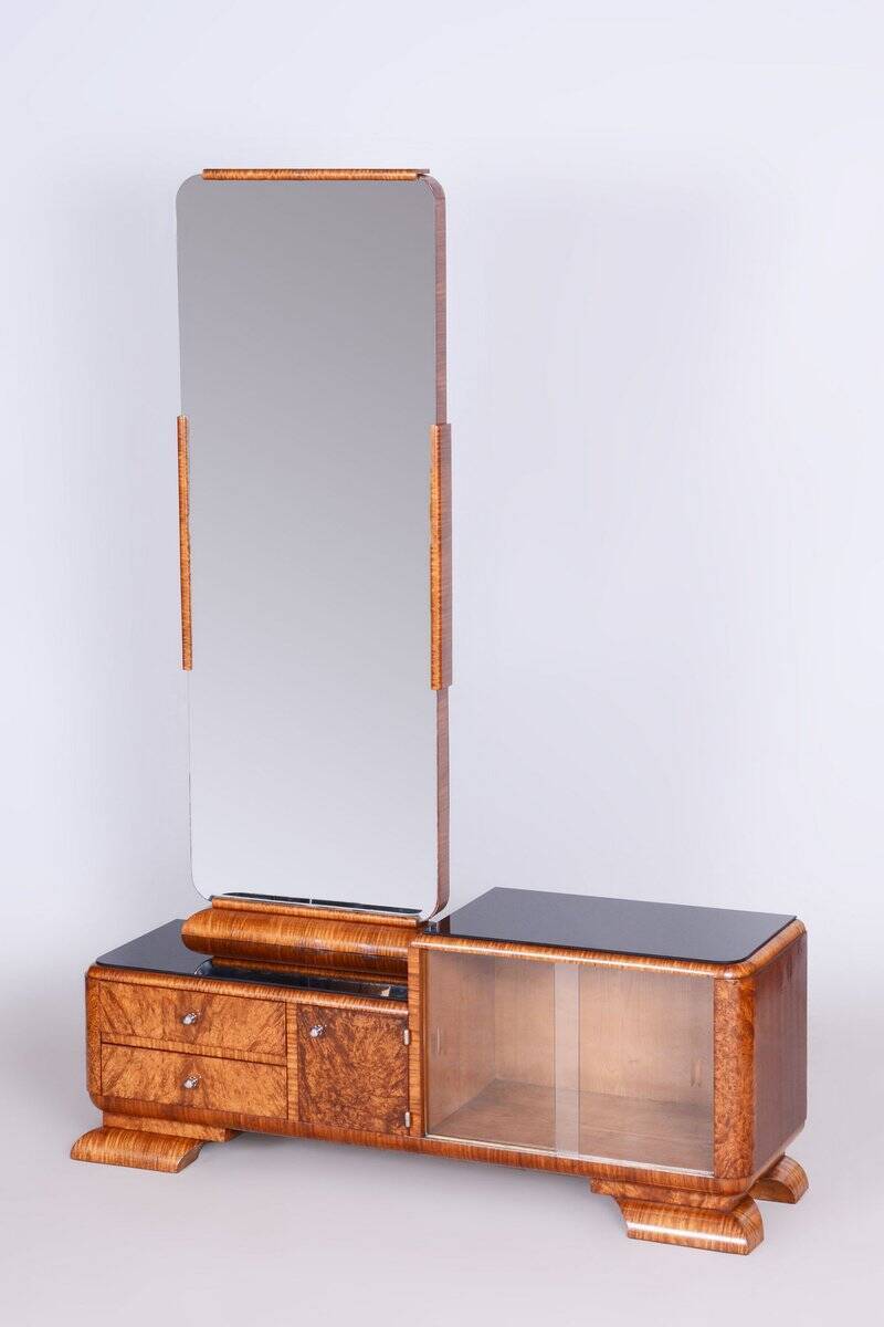 Art Deco Dressing Table in Rosewood and Walnut Veneer with Mirror, France, 1920s