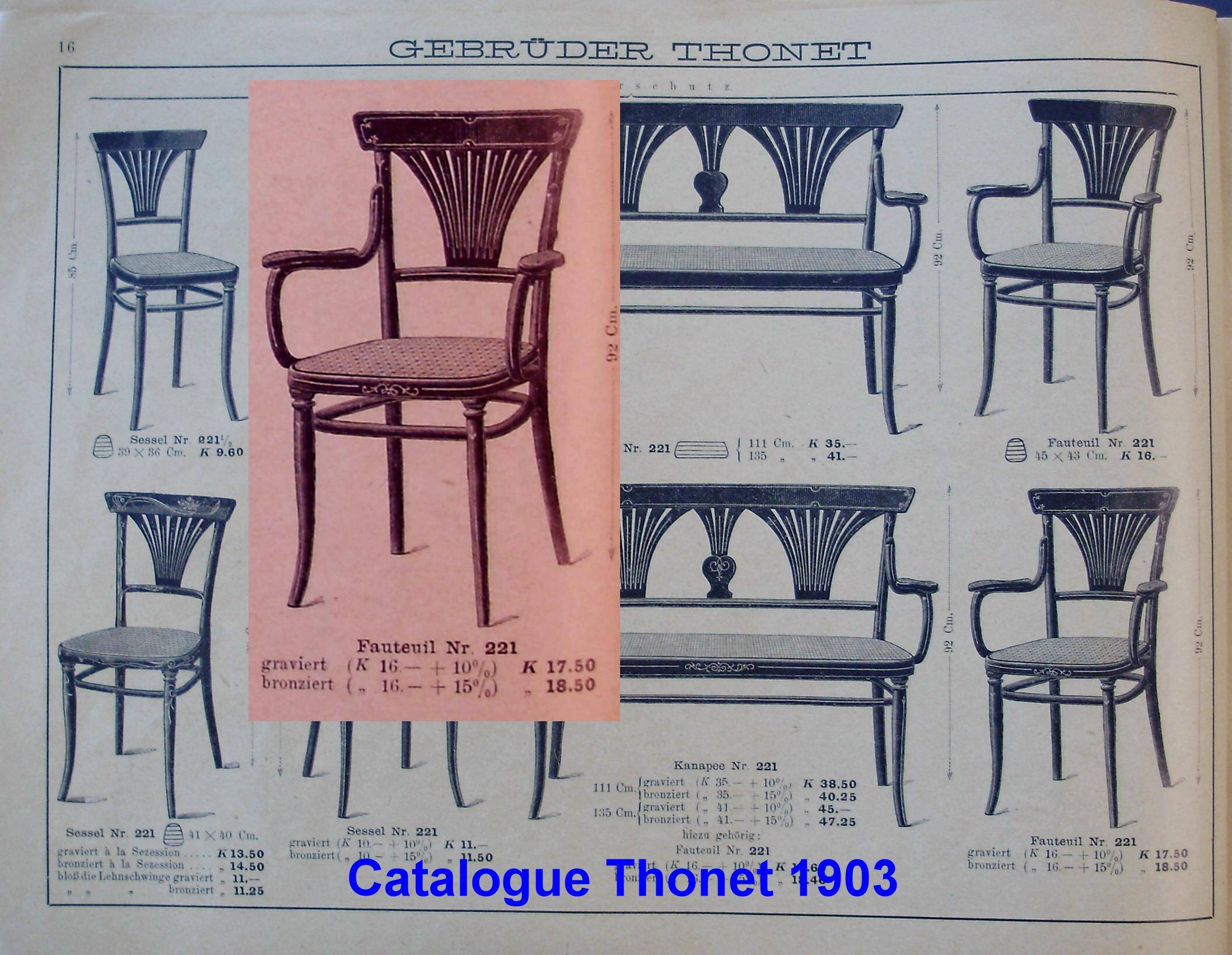 Thonet Armchair No. 221 with bronze decoration, circa 1900 - new caning -