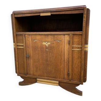 small Art Deco Parisian mid-century vintage 1950 oak sideboard with backsplash