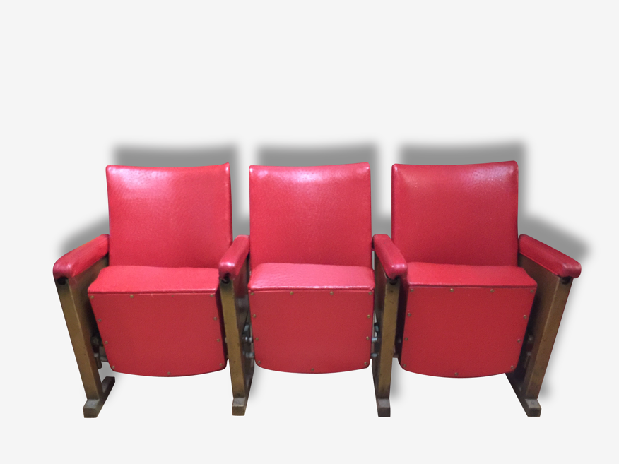 Fauteuils cinema années 50-60 imitation cuir 3 fauteuil et un strapontin |  Selency