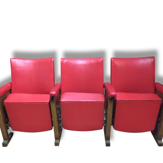 Chairs cinema years 50-60 imitation leather 3 Chair and a folding seat