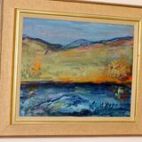 Mid-century oil painting on canvas "Landscape" - Vintage and printed