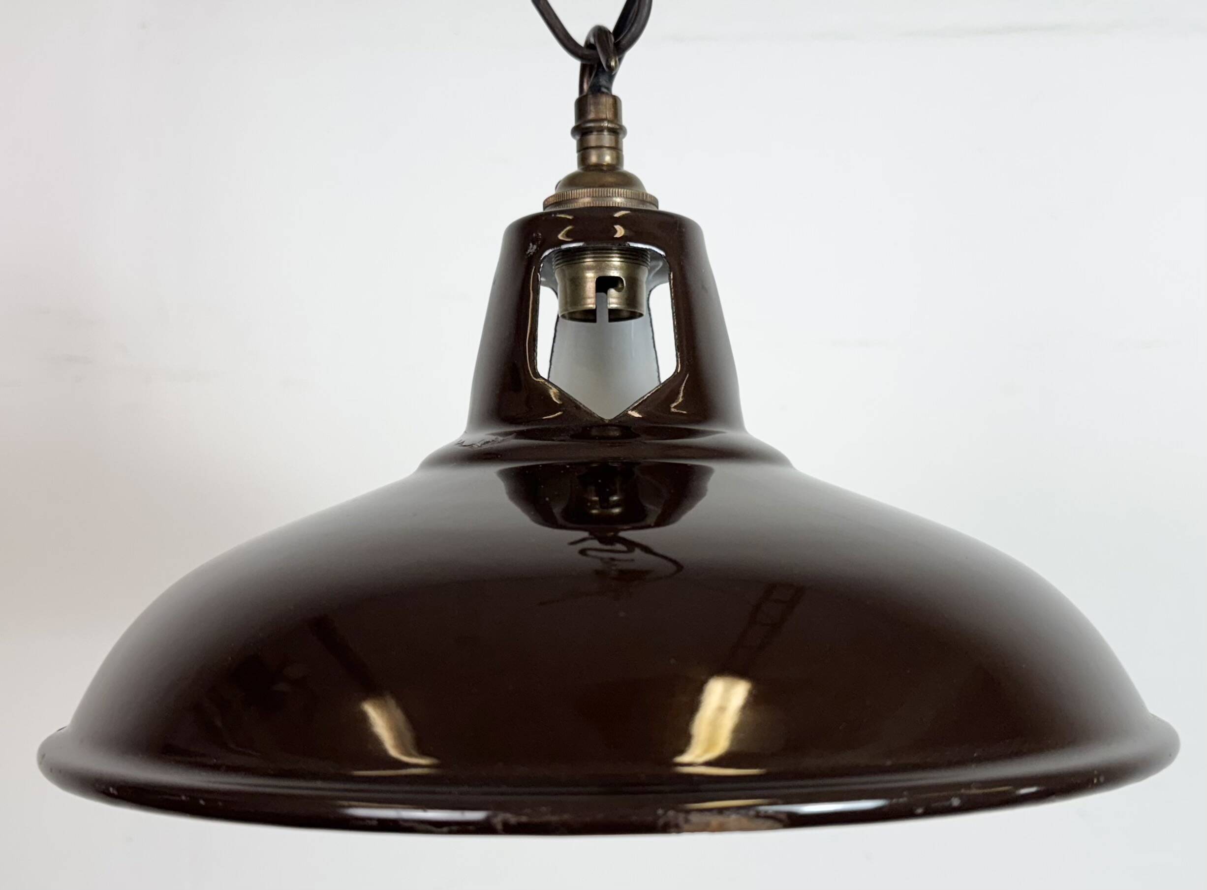 Industrial Brown Enamel Factory Pendant Lamp , 1960s