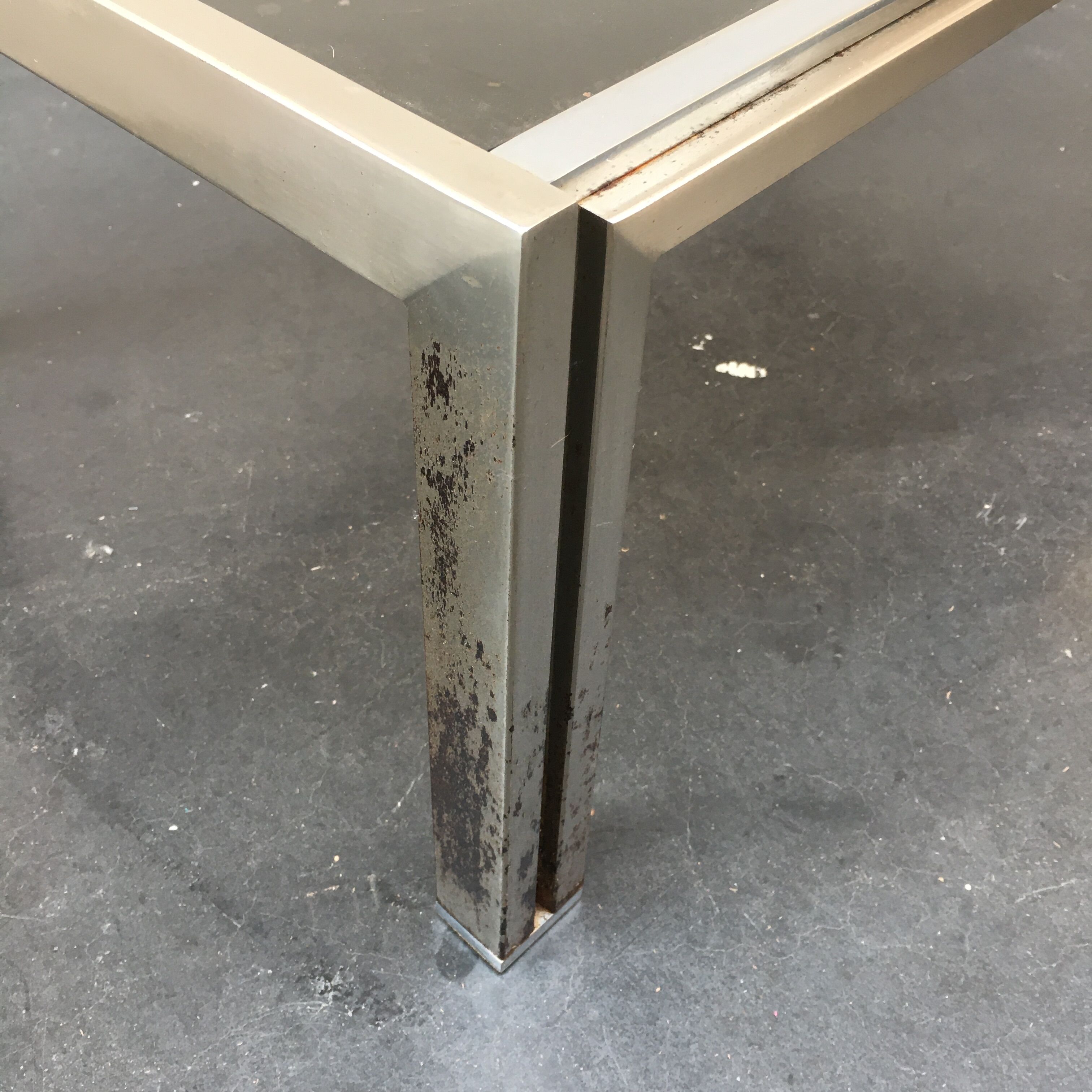 70s coffee table in chrome and smoked glass
