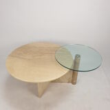 Italian travertine and glass coffee table, 1980