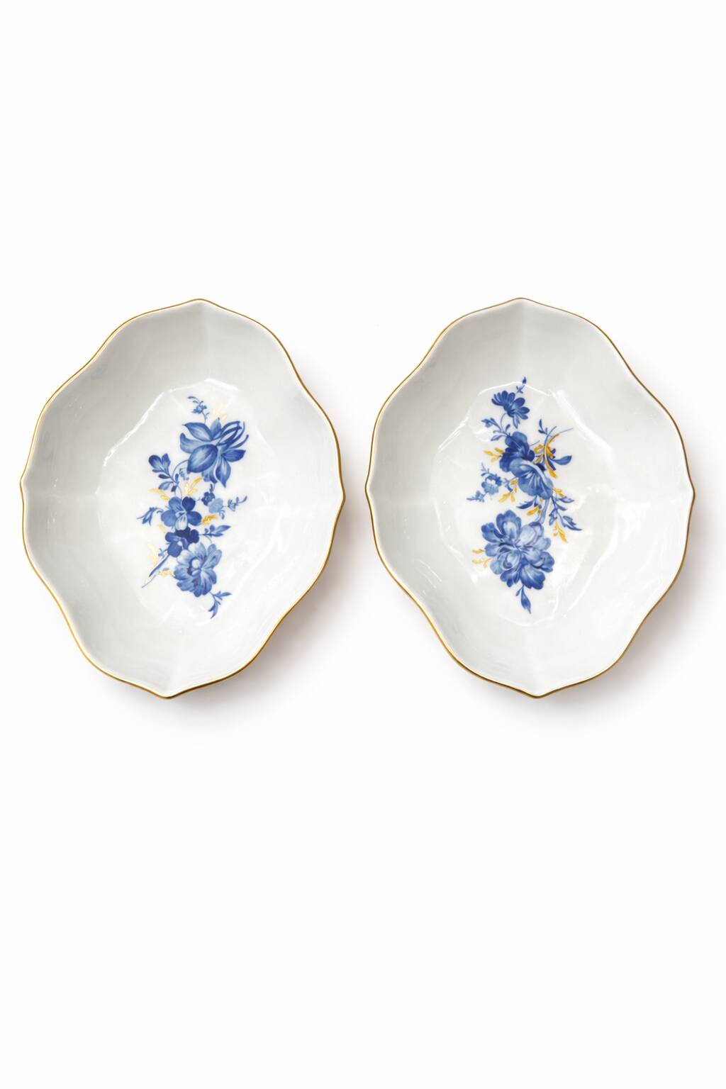 Pair of Meissen Porcelain Bowls — Blue and Gold Floral Decoration