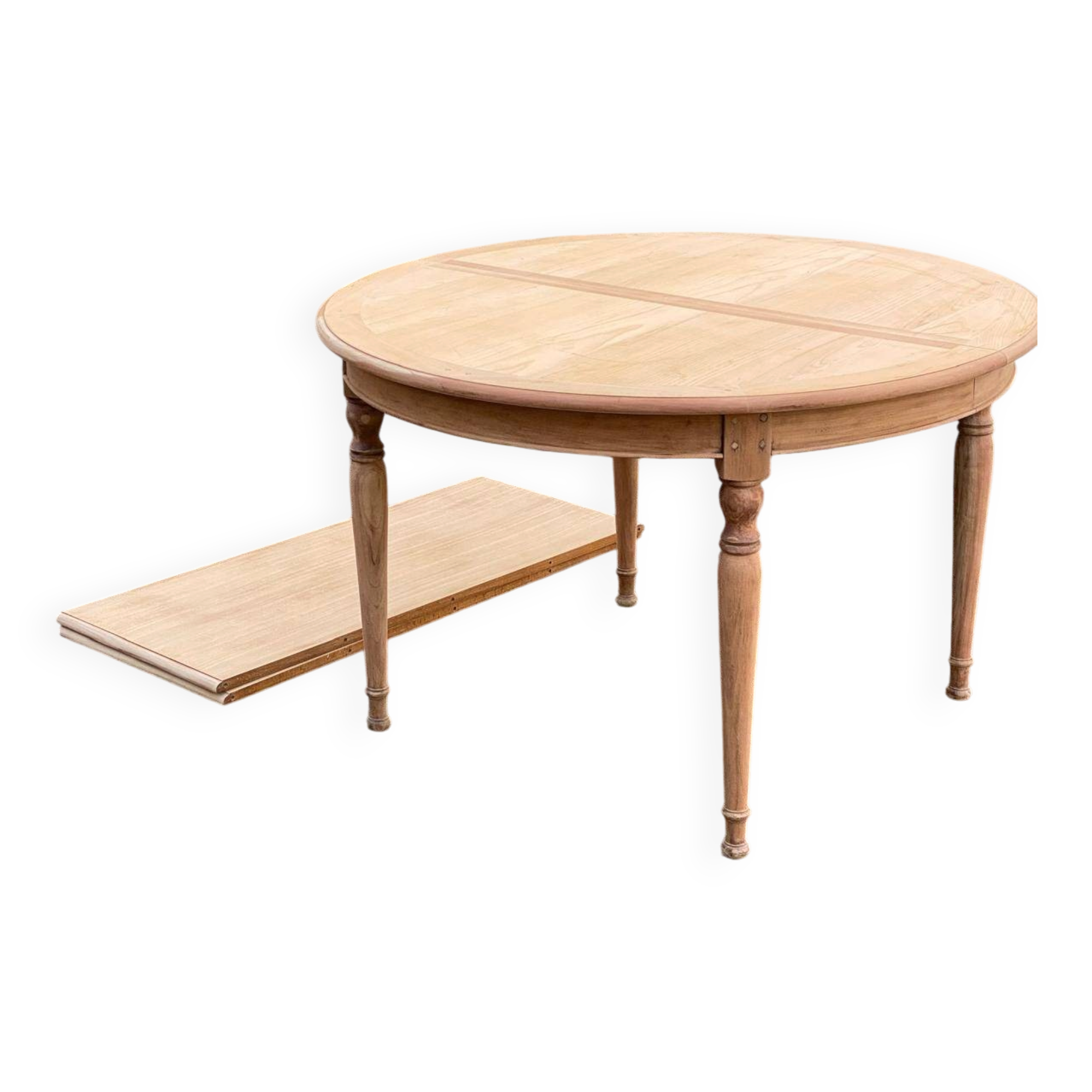 Table à manger ronde extensible rénovée Louis Philippe 120-220cm 19ème