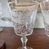 2 large engraved water glasses in arabesque.