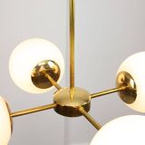 Italian Mid Century Golden Sputnik Chandelier with Opaline Shades, 1960s