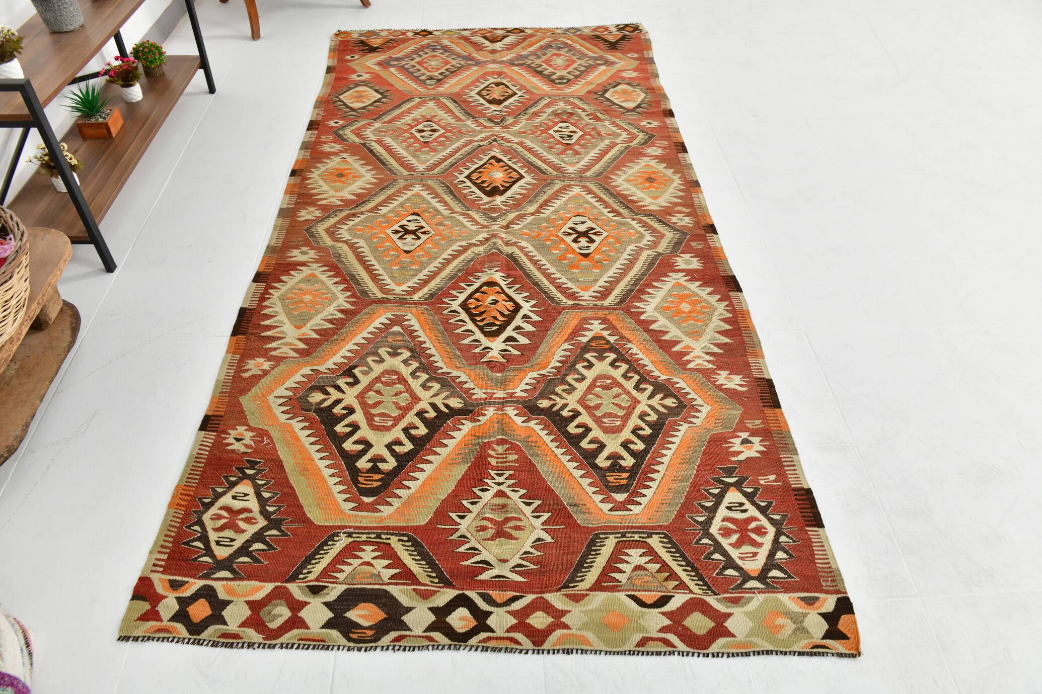 Red Brown Tribal Turkish Kilim Rug 146x292Cm SK 35174