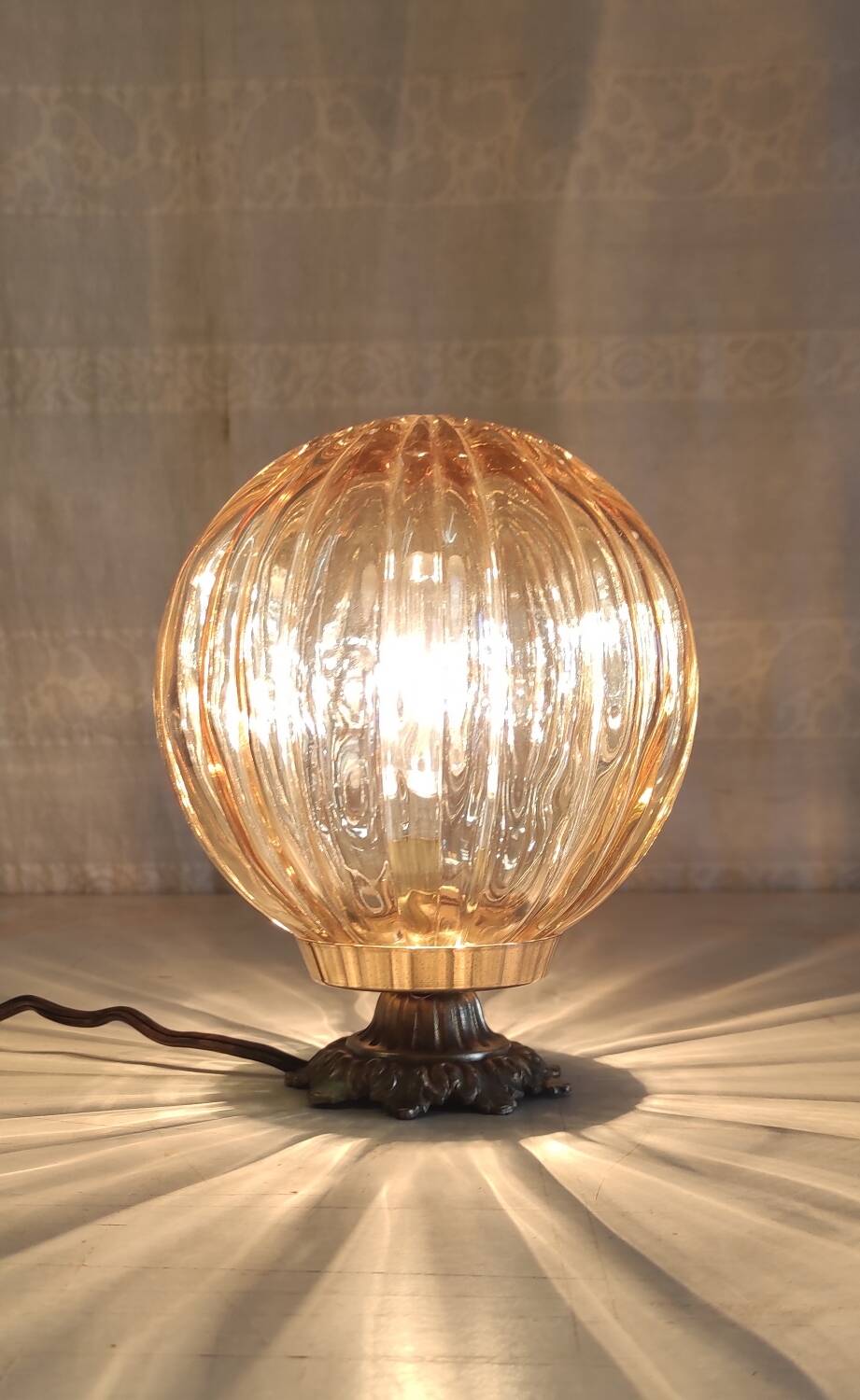 Table lamp with amber glass globe - mid 20th century