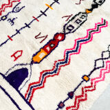 Moroccan Berber carpet Azilal ecru with colorful patterns 236x157cm