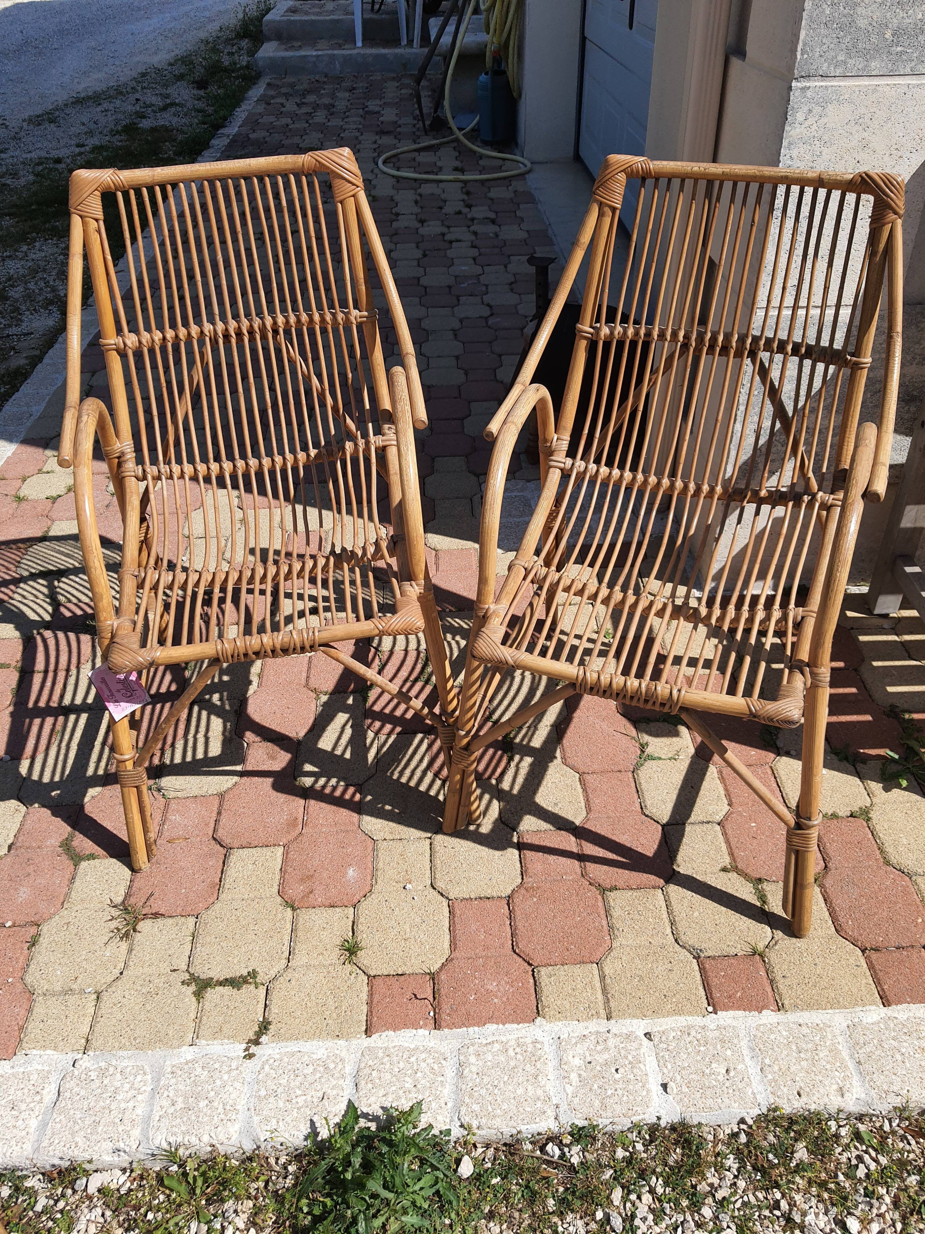 Pair of vintage rattan armchairs