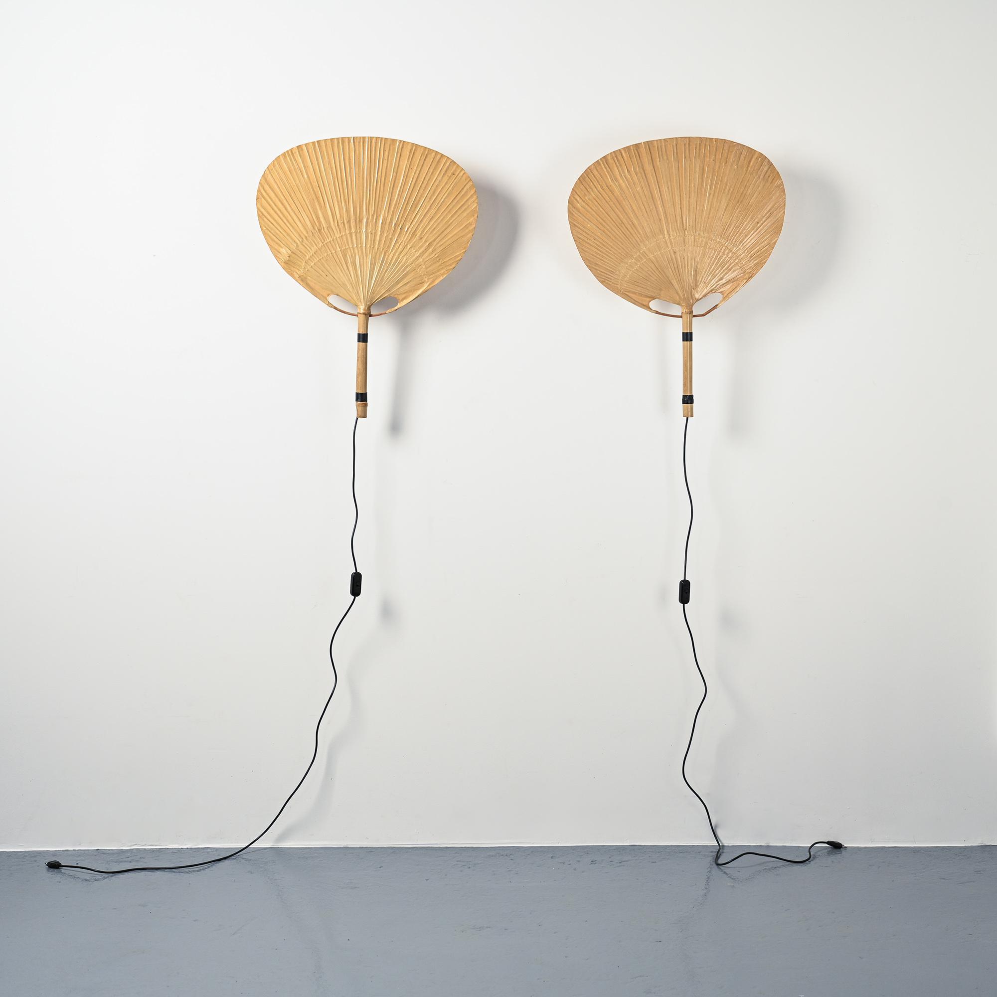 Pair of Uchiwa II wall lights by Ingo Maurer, Design M 1973
