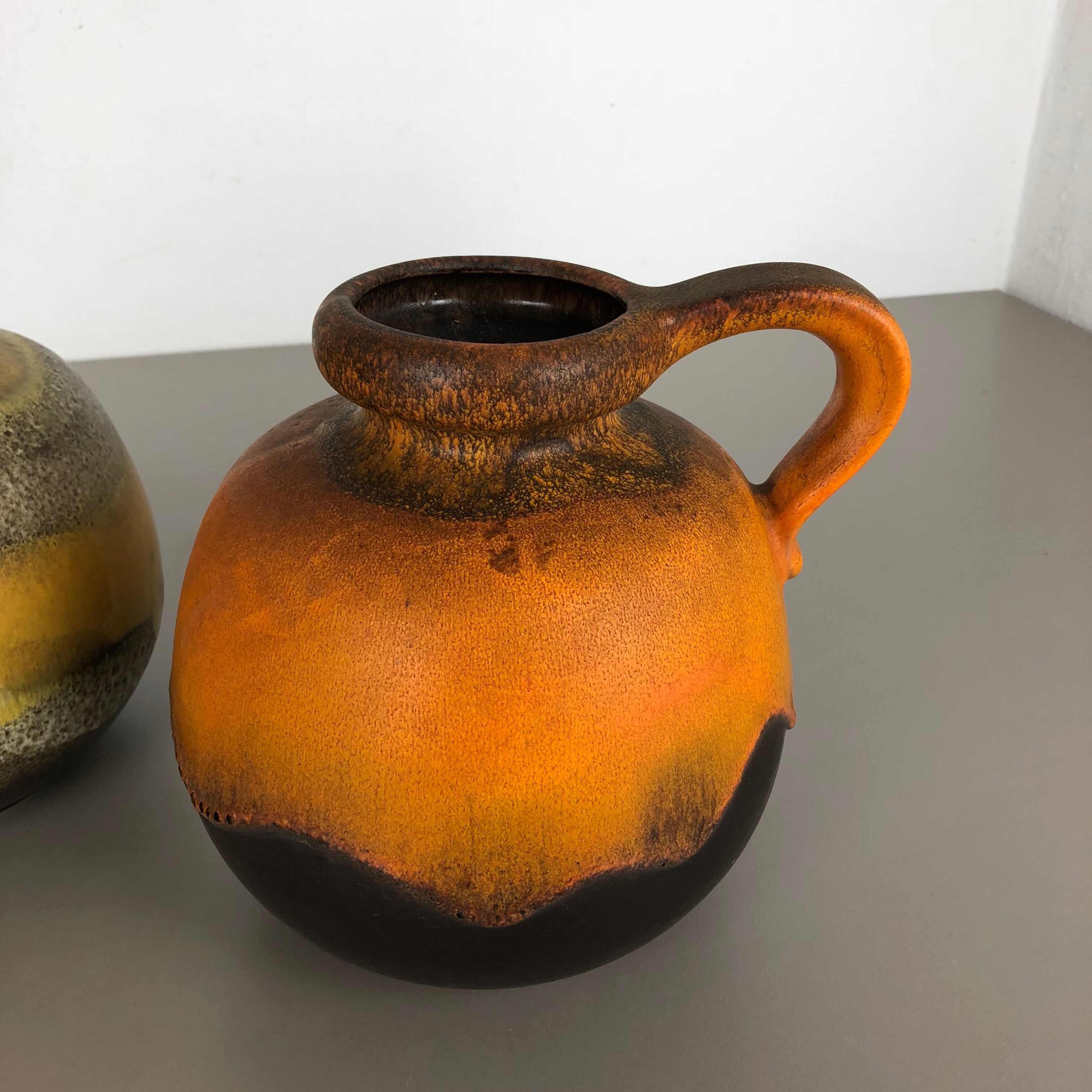 Set of two pottery fat lava vases model "484-21" made by Scheurich Germany 1970s