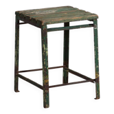 Vintage industrial stool made of pine wood and iron – Central Europe, around 1950