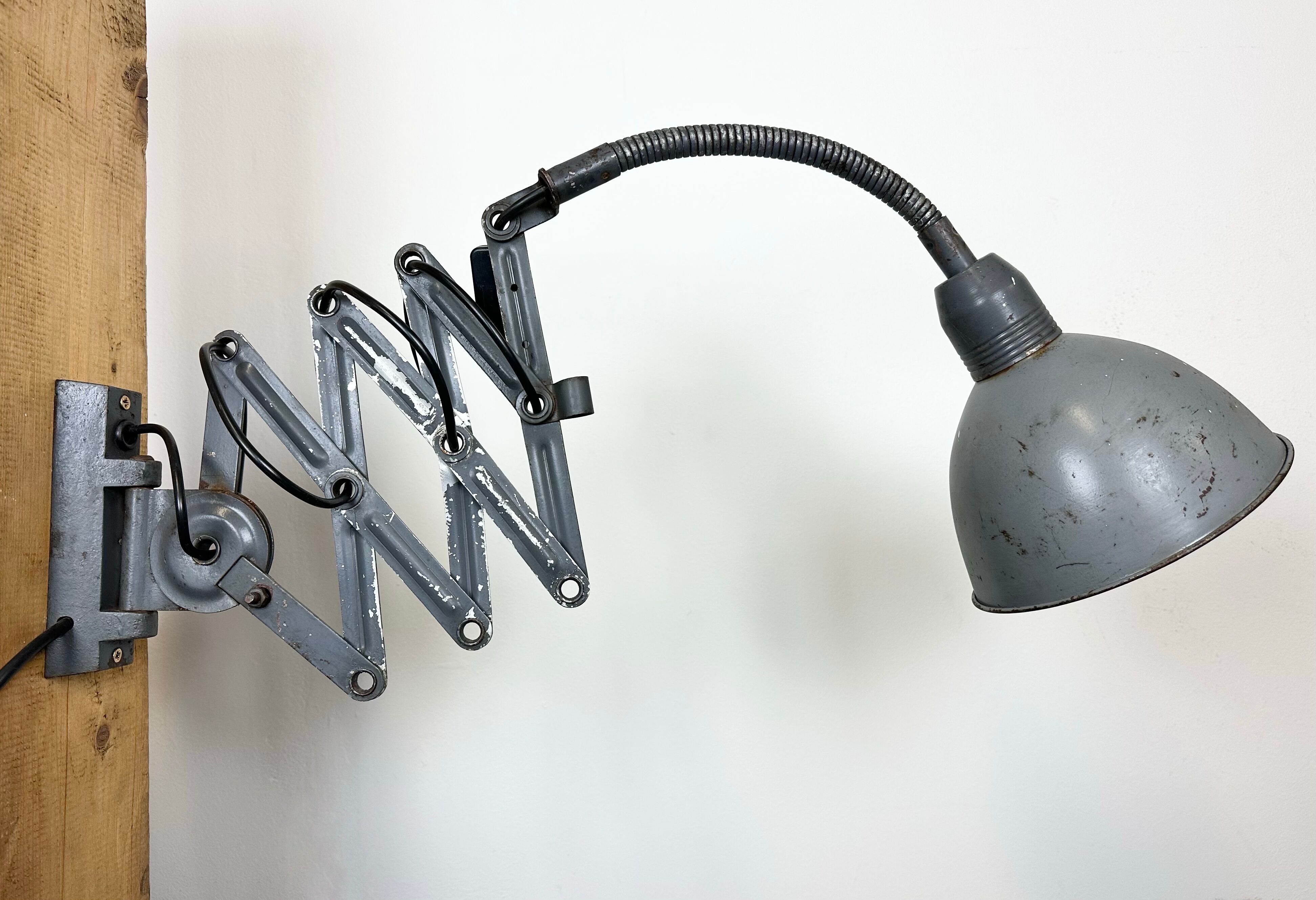 Grey Industrial Scissor Wall Lamp from Elektroinstala, 1960s