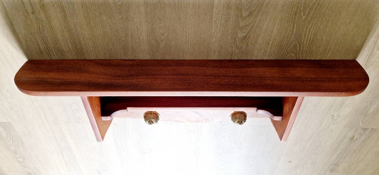 1950s mahogany wood wall shelf