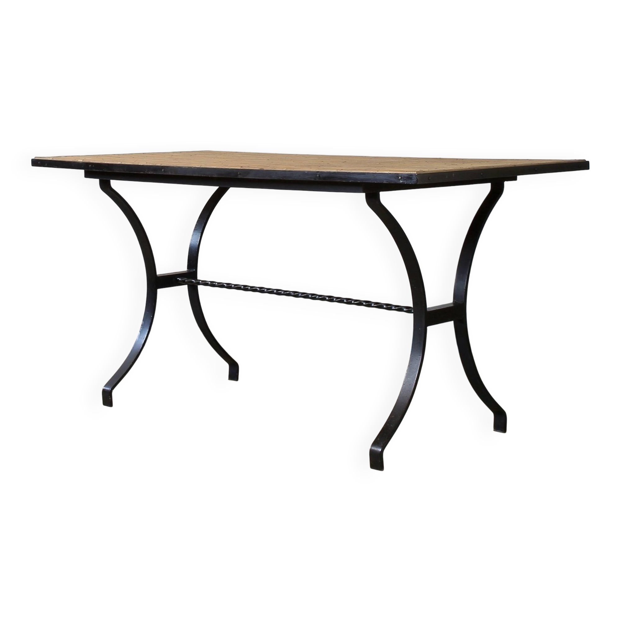 Dining table in rattan and wrought iron similar to Audoux & Minet.