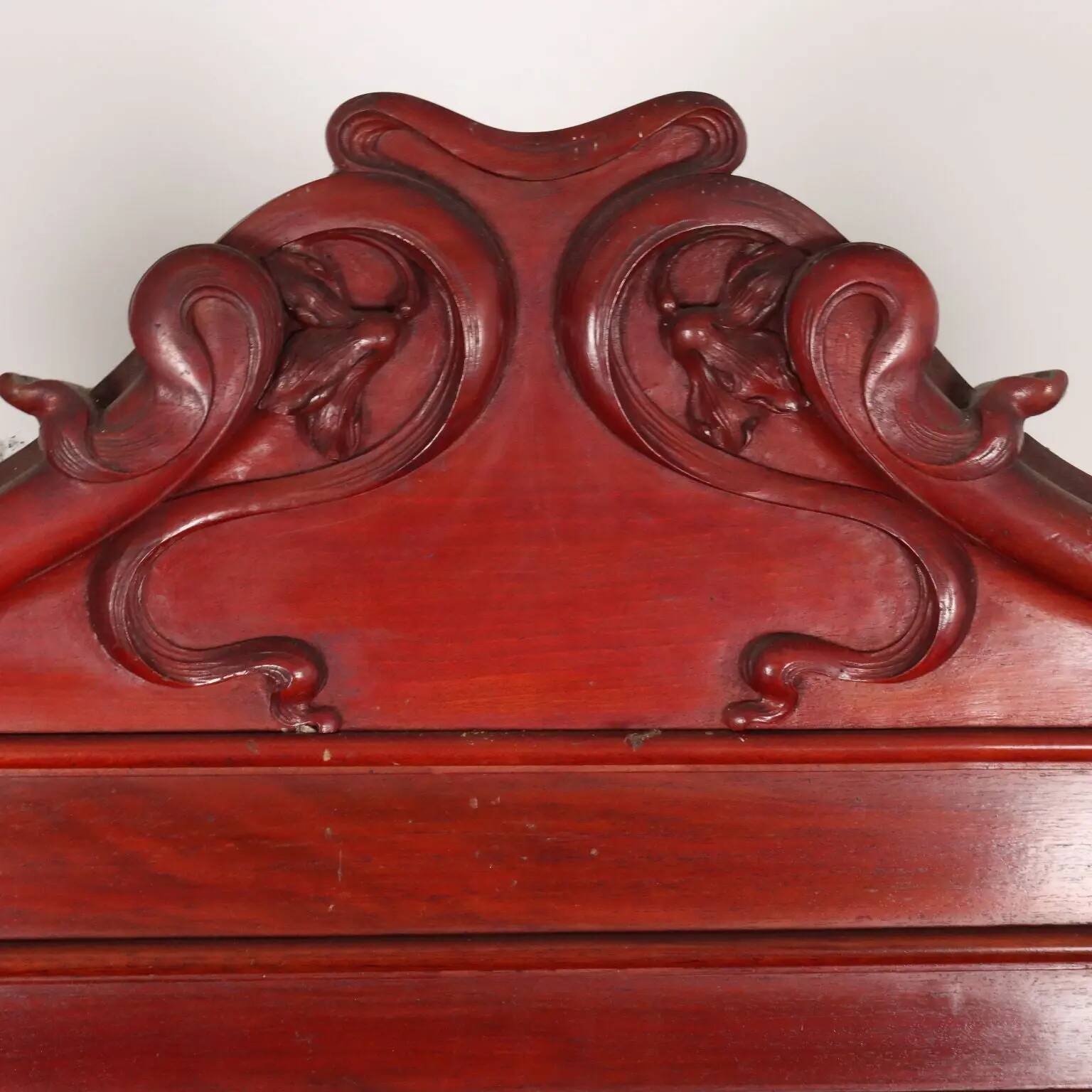 Antique Art Nouveau walnut buffet with decorations, Italy, 19th century.