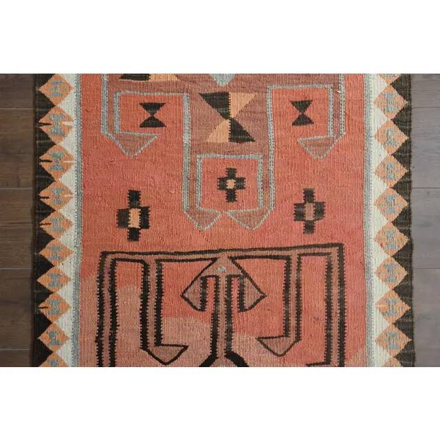 1970s Turkish Oushak Handmade Wool Cotton Orange Runner Rug 90x361