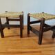 Pair of handcrafted stools from Friuli in carved wood, Italy, circa 1960.