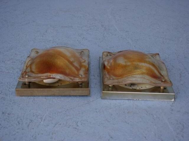 Pair of sconces 1970 design molded glass