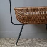 Wicker cradle metal base Scandinavian design vintage Dutch handmade doll bed