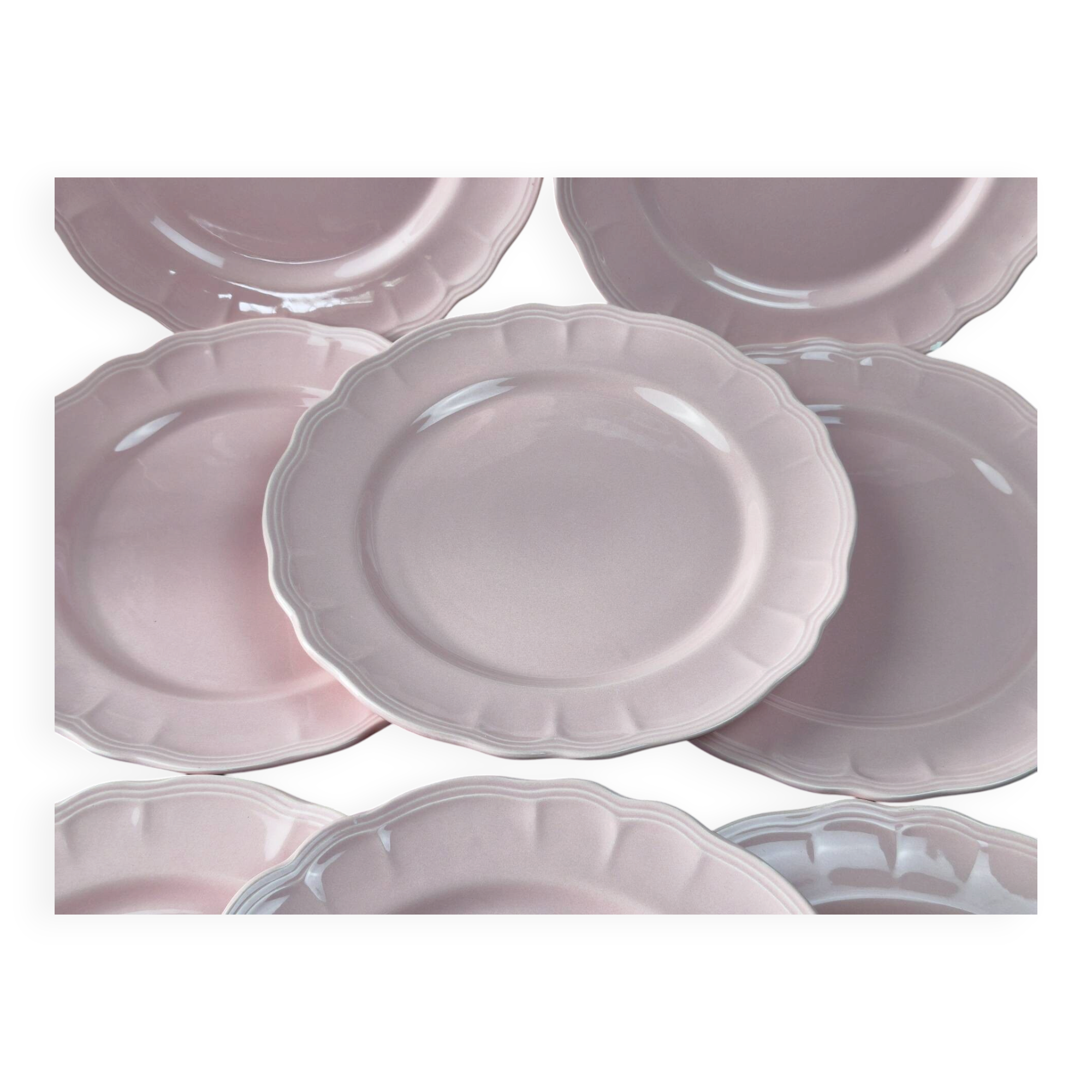 8 vintage dessert plates Salins powder pink