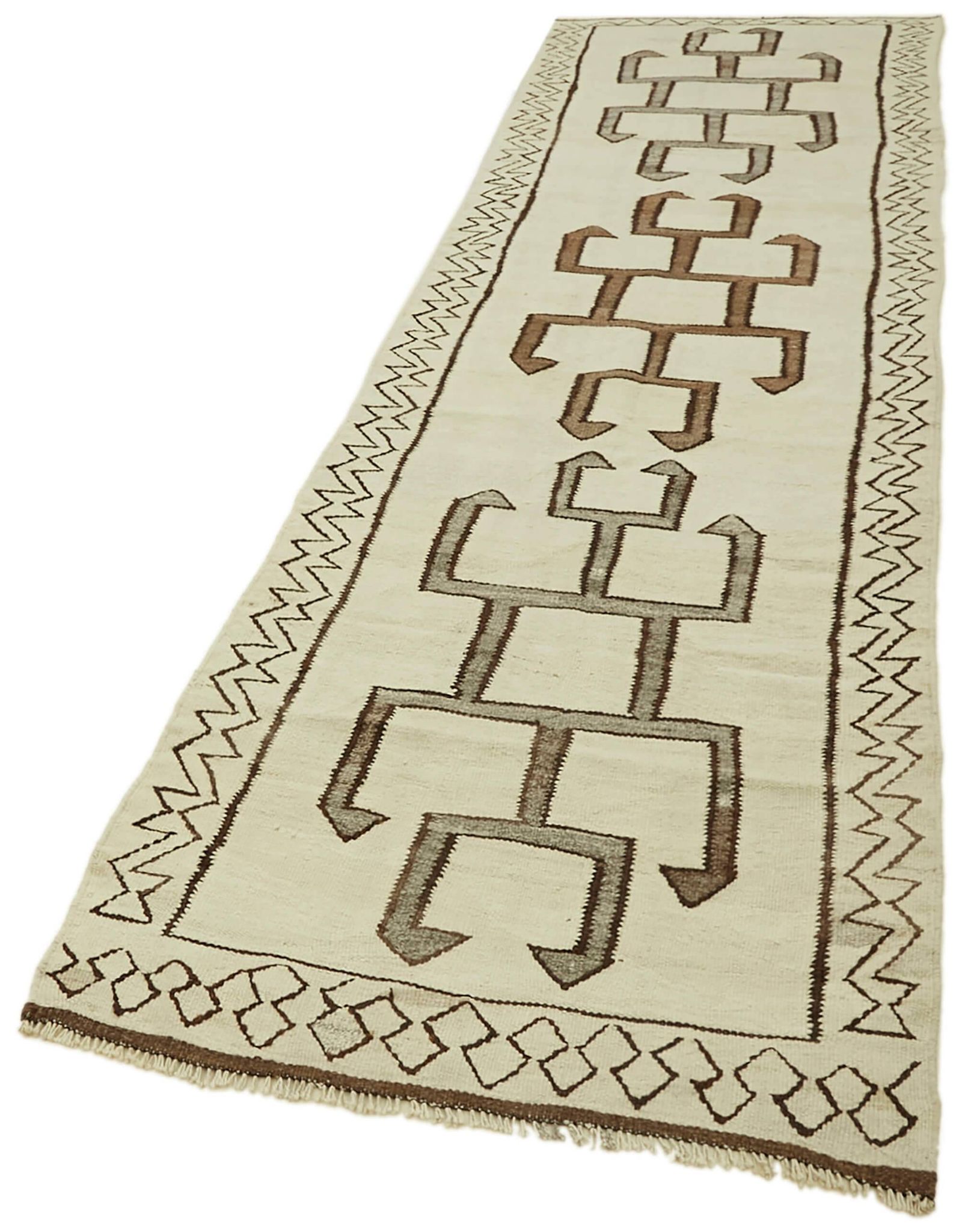 Turkish Handwoven Vintage Herki Kilim 110 cm x 356 cm