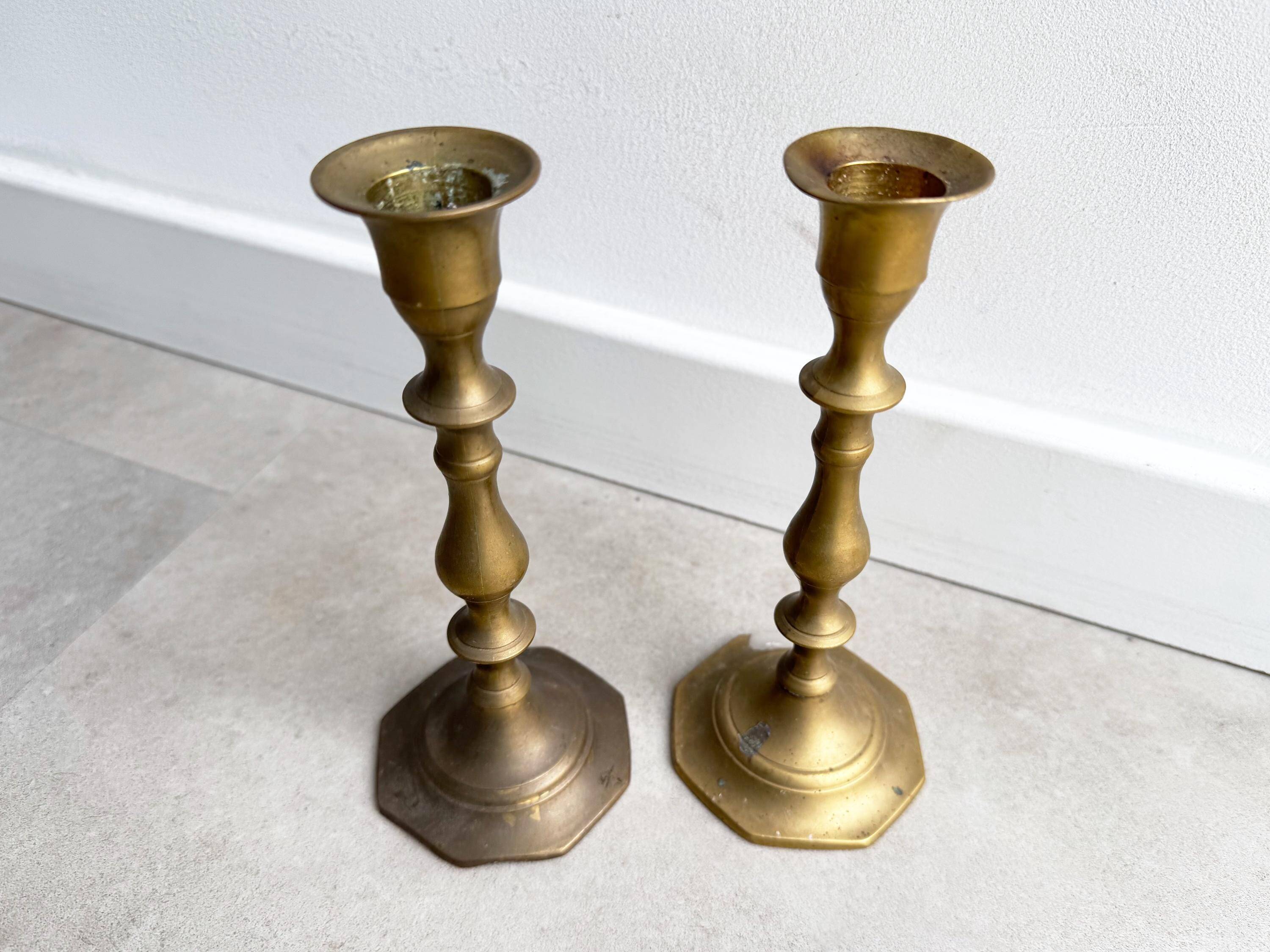 Ensemble de 2 porte-bougies en laiton vintage