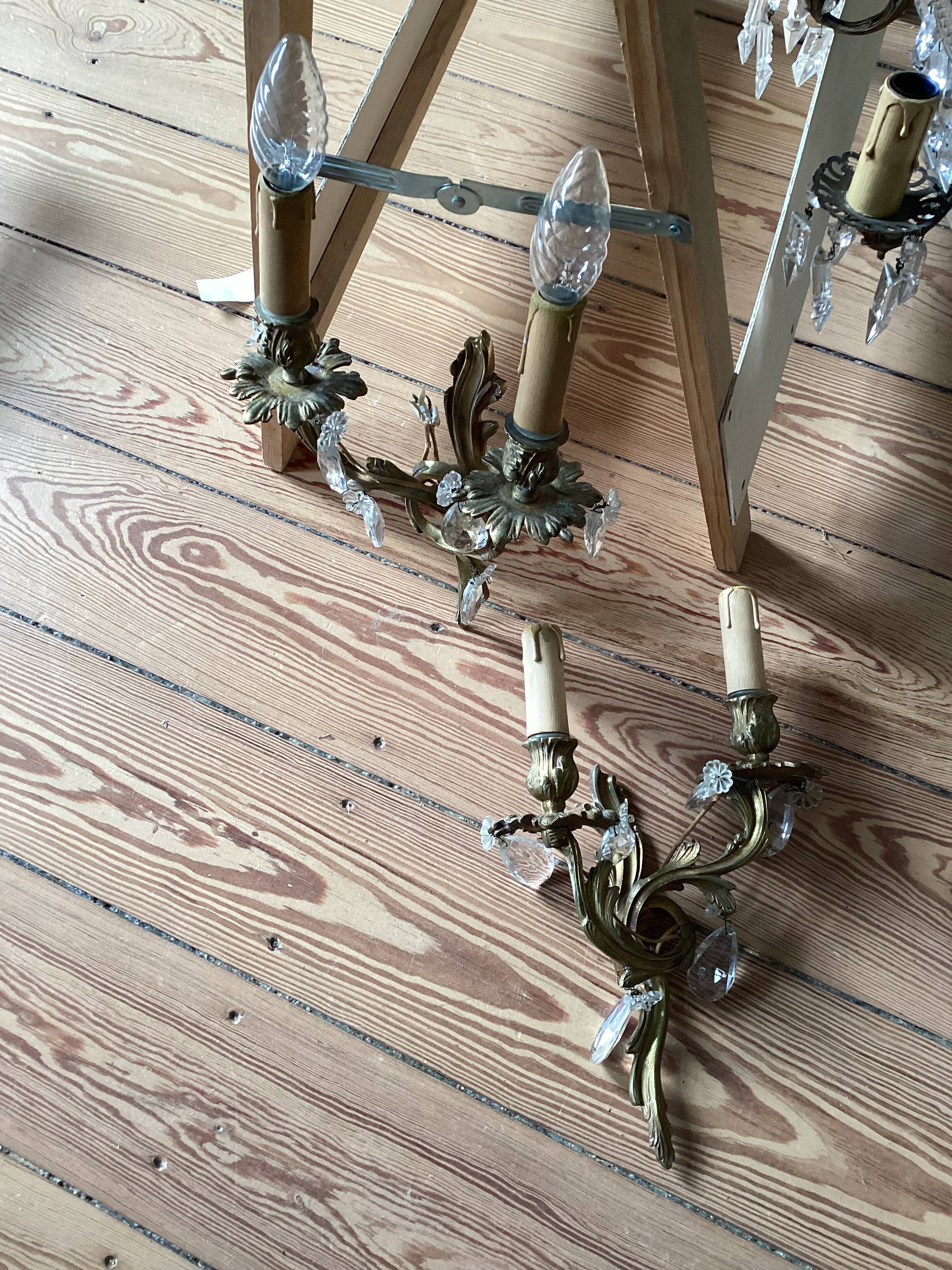 Pair of wall sconces with pendants – Louis XV / Rococo style – Metal