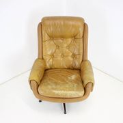 Midcentury Swivel Leather Armchair, Peem, Finland, 1970s