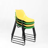 Set of 4 stackable iron chairs in green and yellow, 1970's