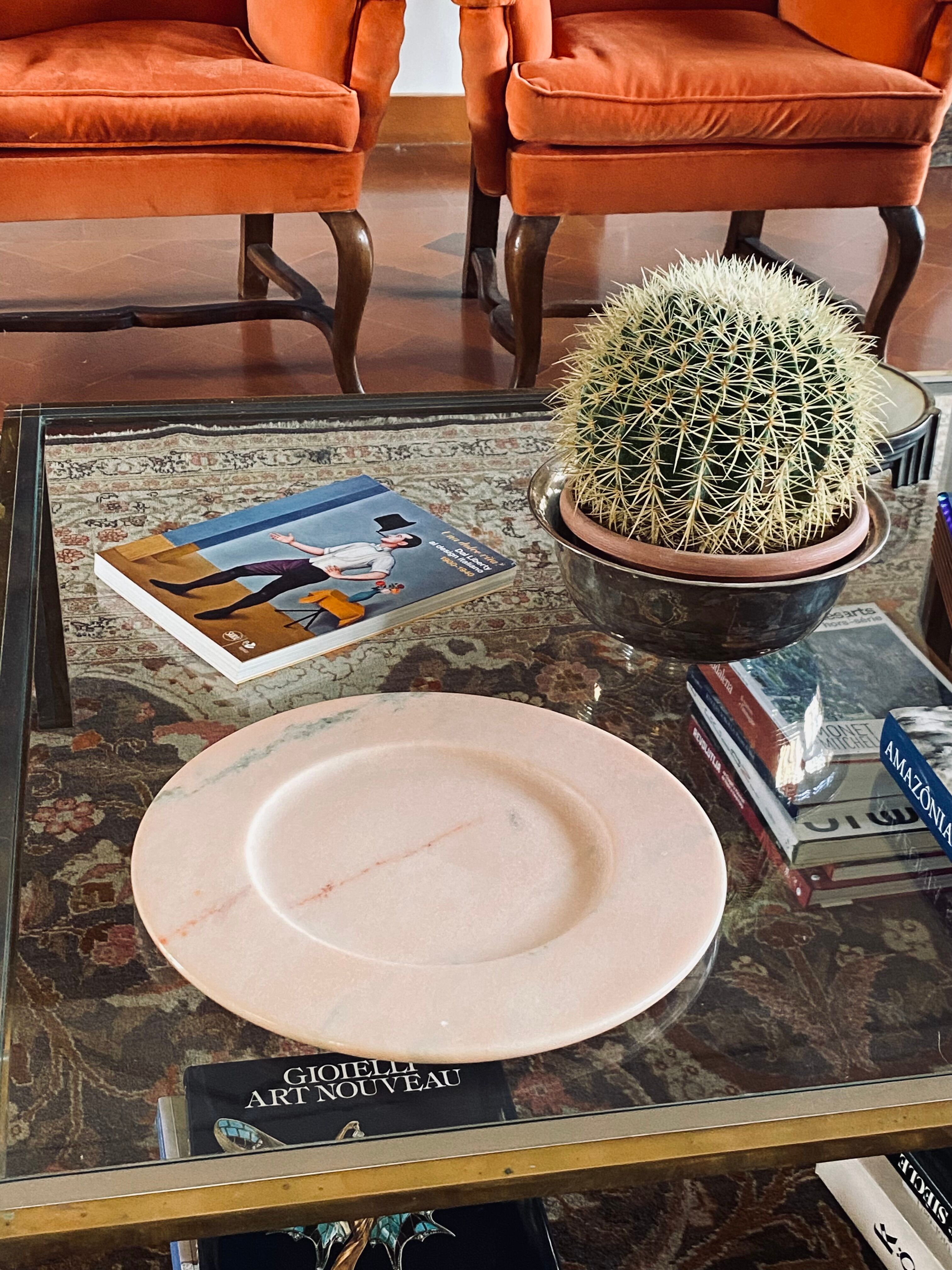 Pink marble centerpiece / tray, up&up italy, 1970s