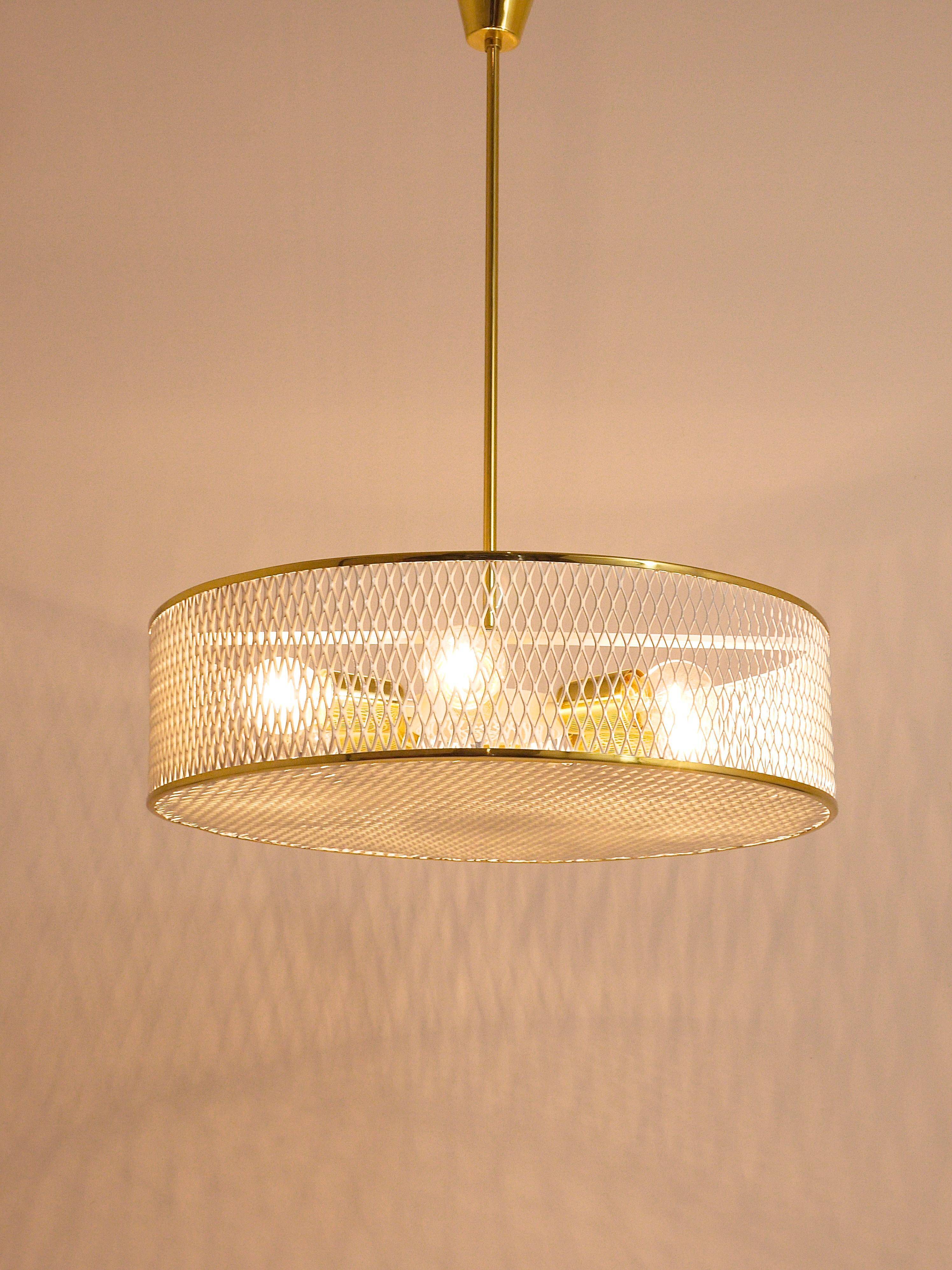 Brass Pendant Light in the Style of Mathieu Matégot Mid-Century, France, 1950s