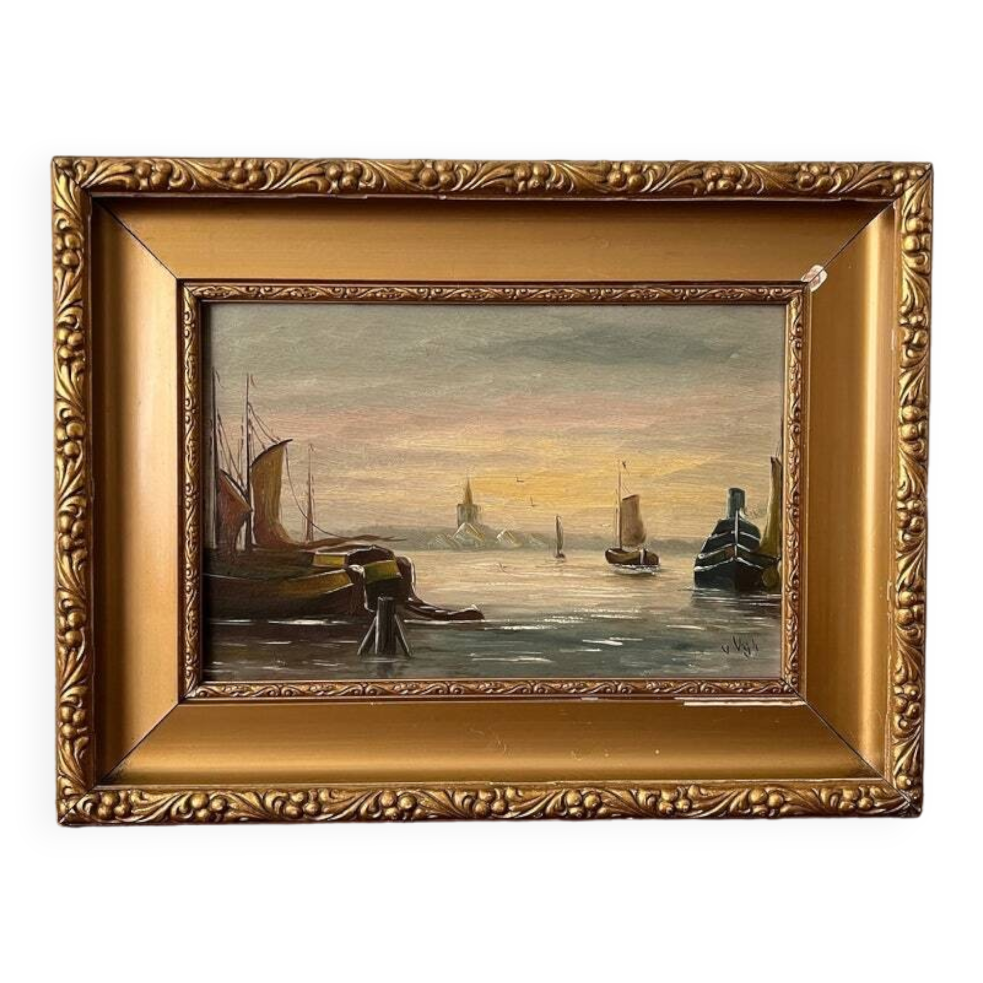 Voilier relaxant et pêche sur la peinture à l'huile du lac à bord