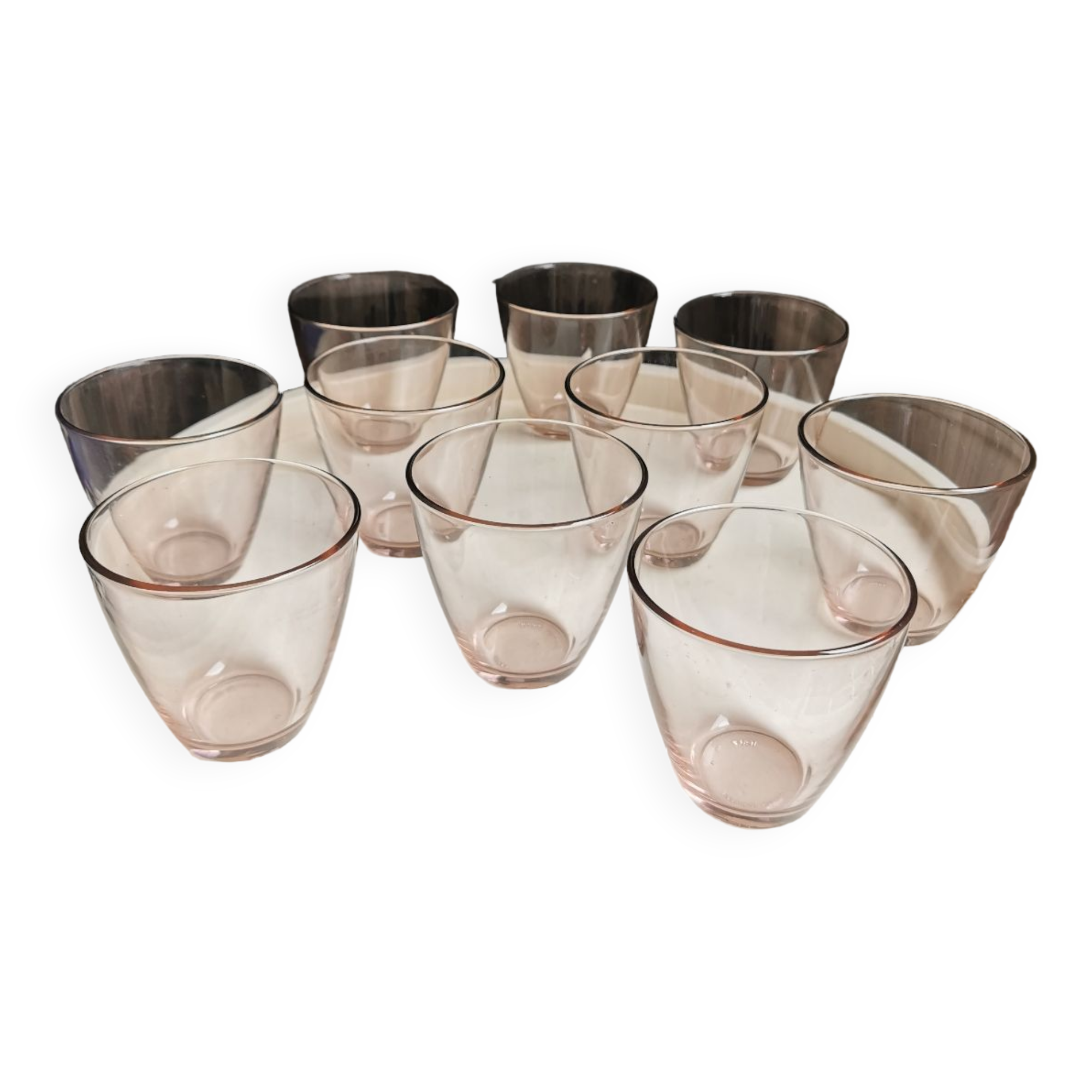 10 glasses of pink amber water