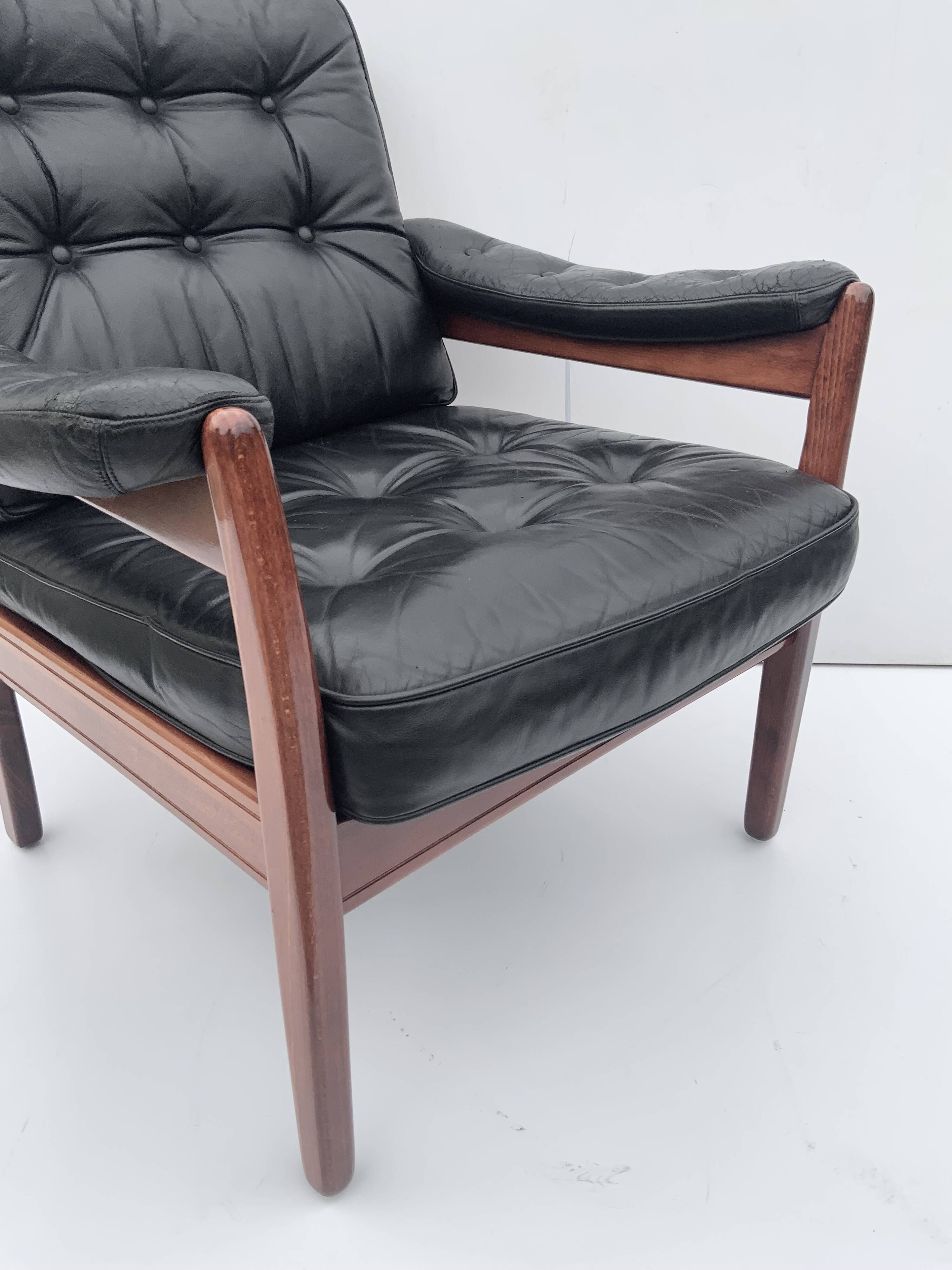 Vintage black leather lounge chair by gote mobler 1970s