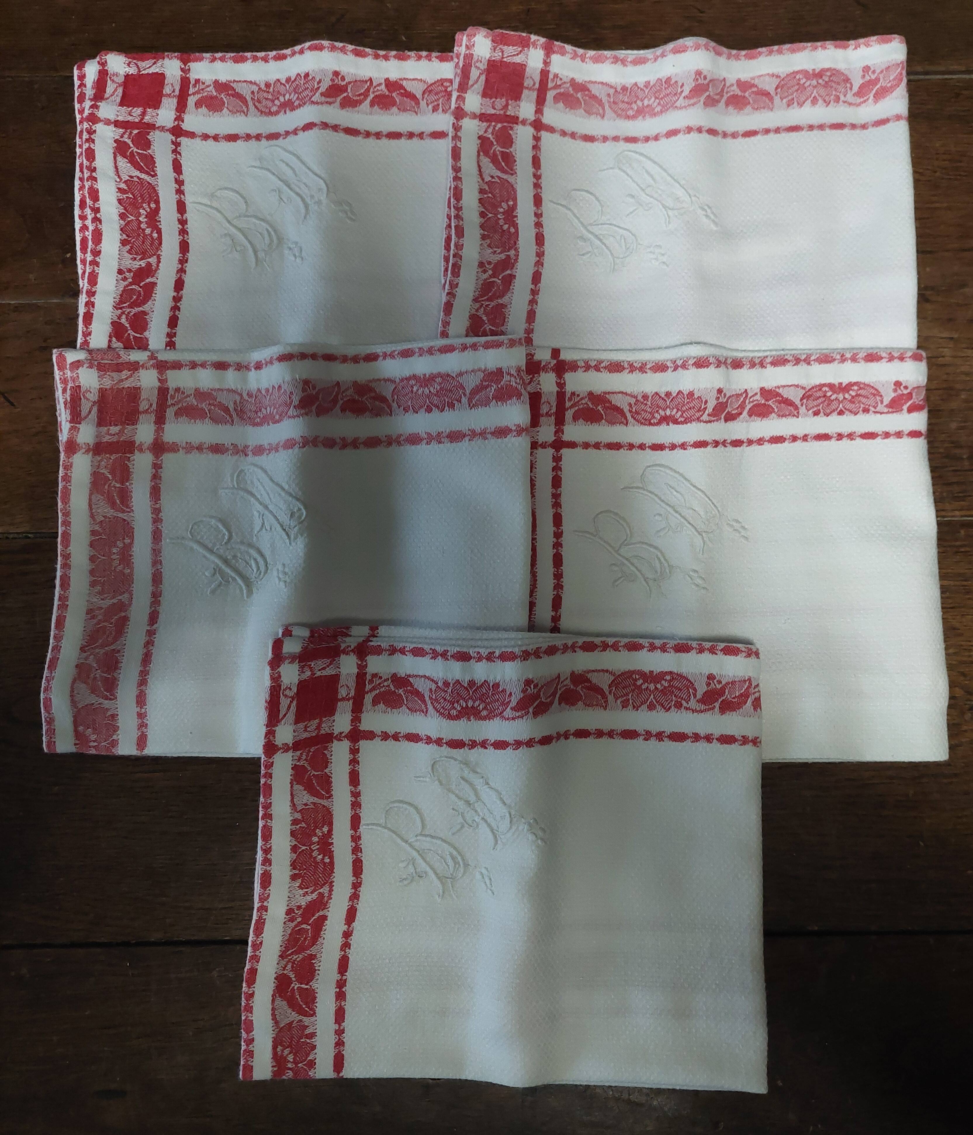 Set of five table napkins made of thick damask cotton with monogram BD 52 X 62.