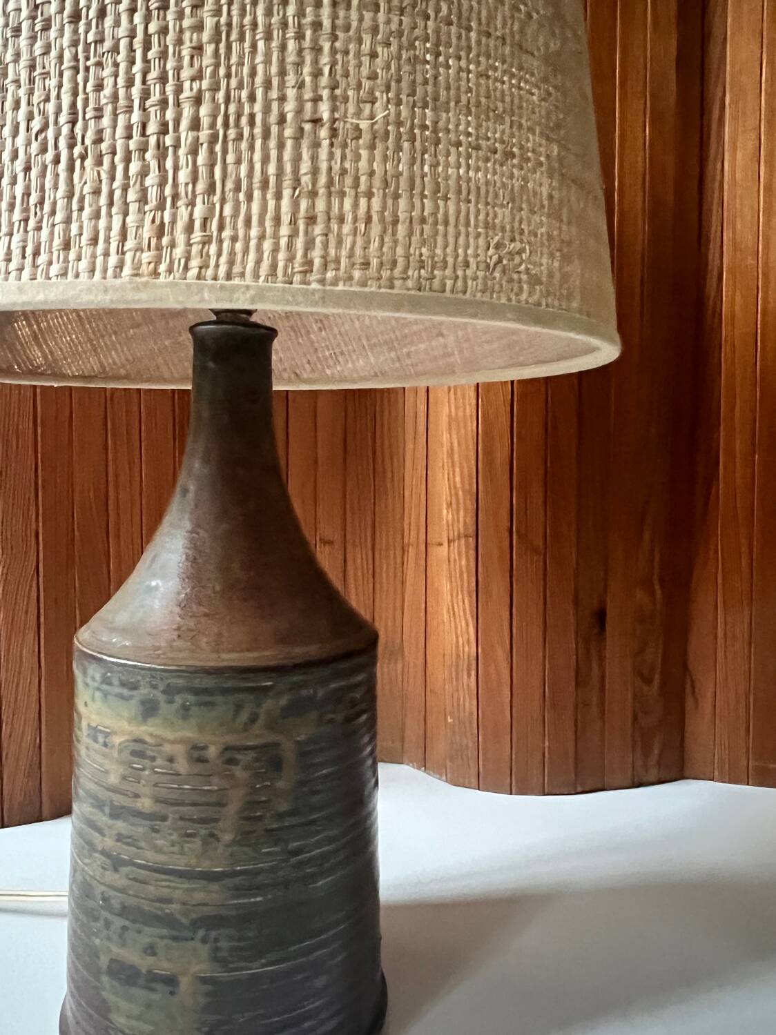 Lampe en céramique grès pyrité et signée Blanot, France 1970